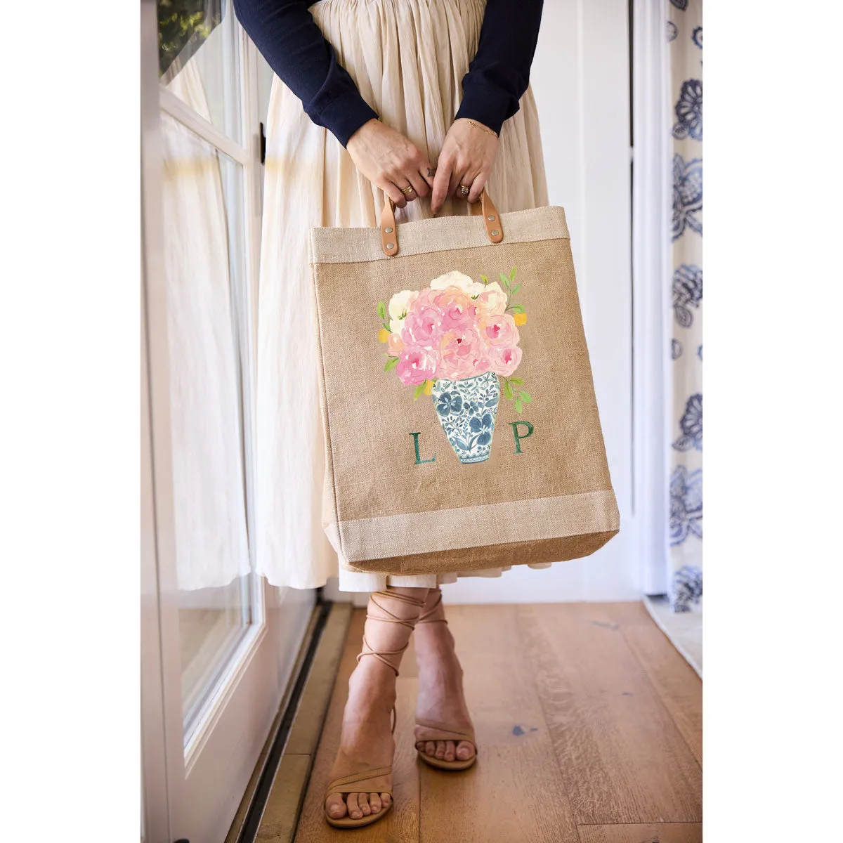 Market Bag in Natural Bouquet with Porcelain Vase by Amy Logsdon