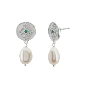 MURKANI - Wandering Soul Green Onyx & Pearl Earrings - Silver