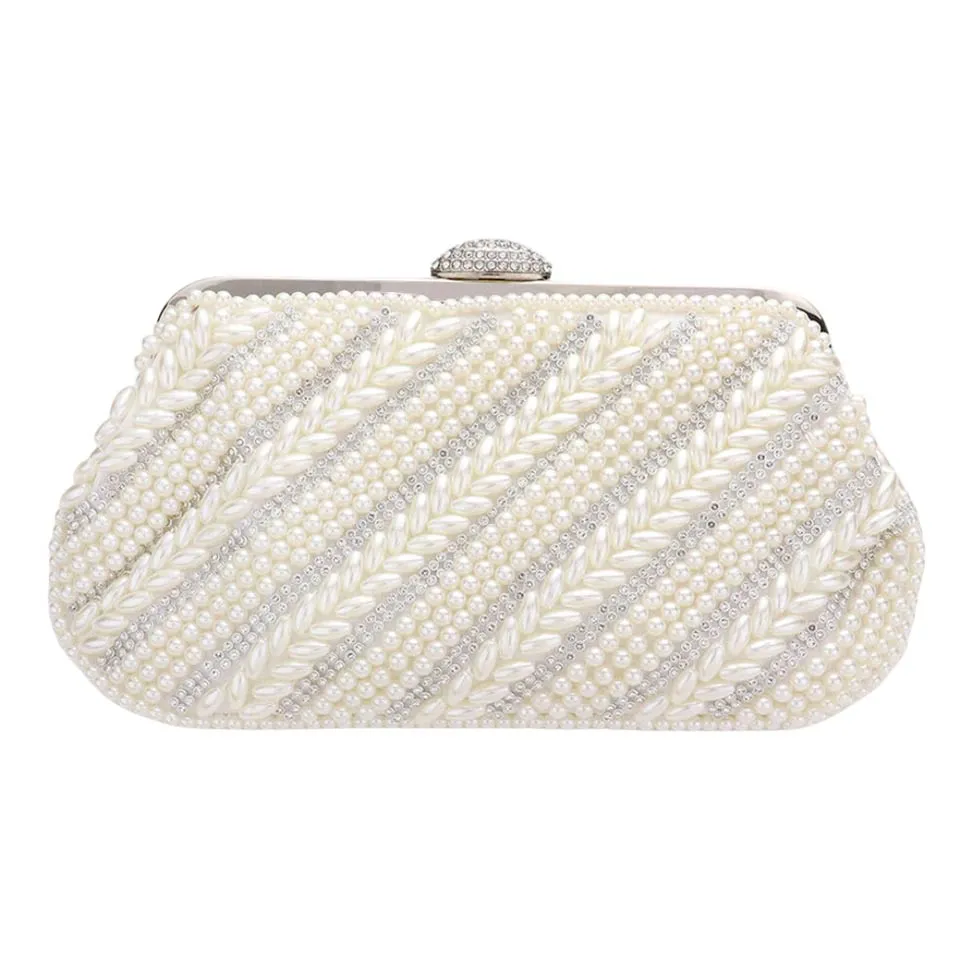 Oblique Pearl Stone Evening Clutch Crossbody Bag