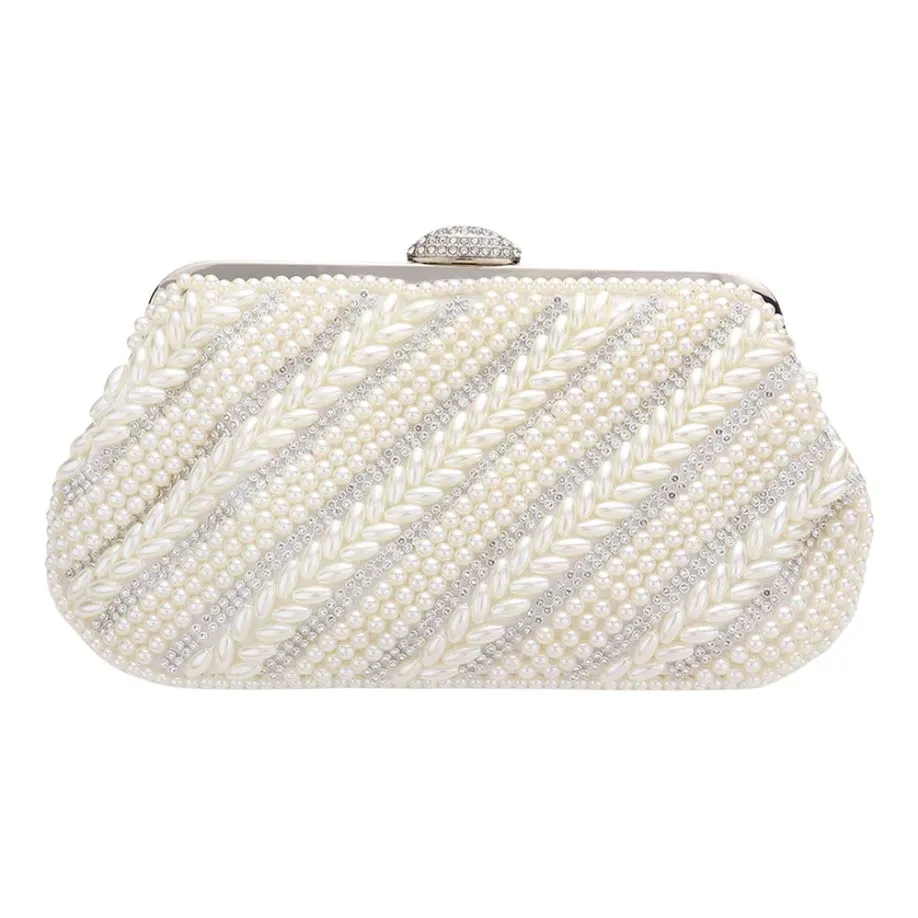 Oblique Pearl Stone Evening Clutch Crossbody Bag