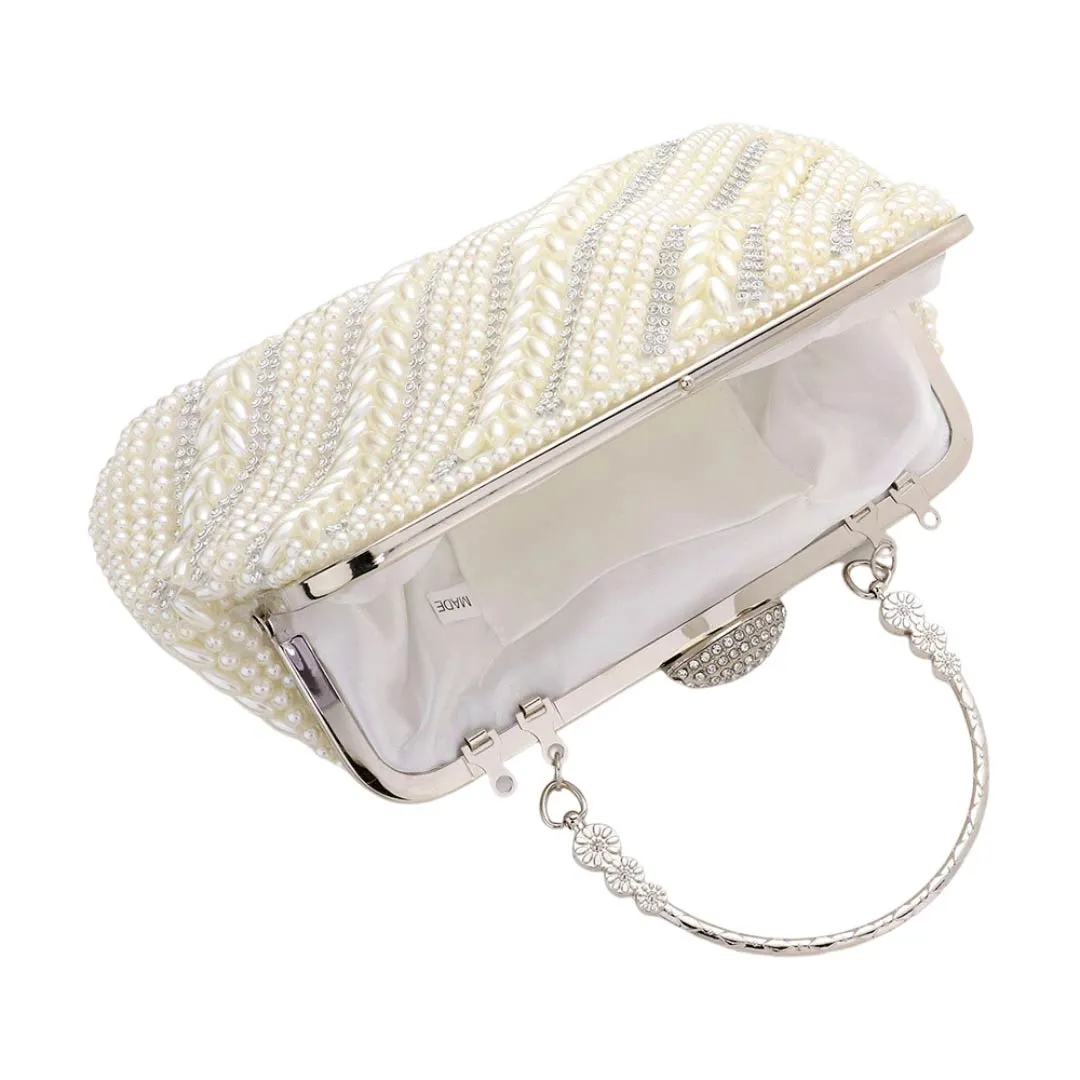 Oblique Pearl Stone Evening Clutch Crossbody Bag