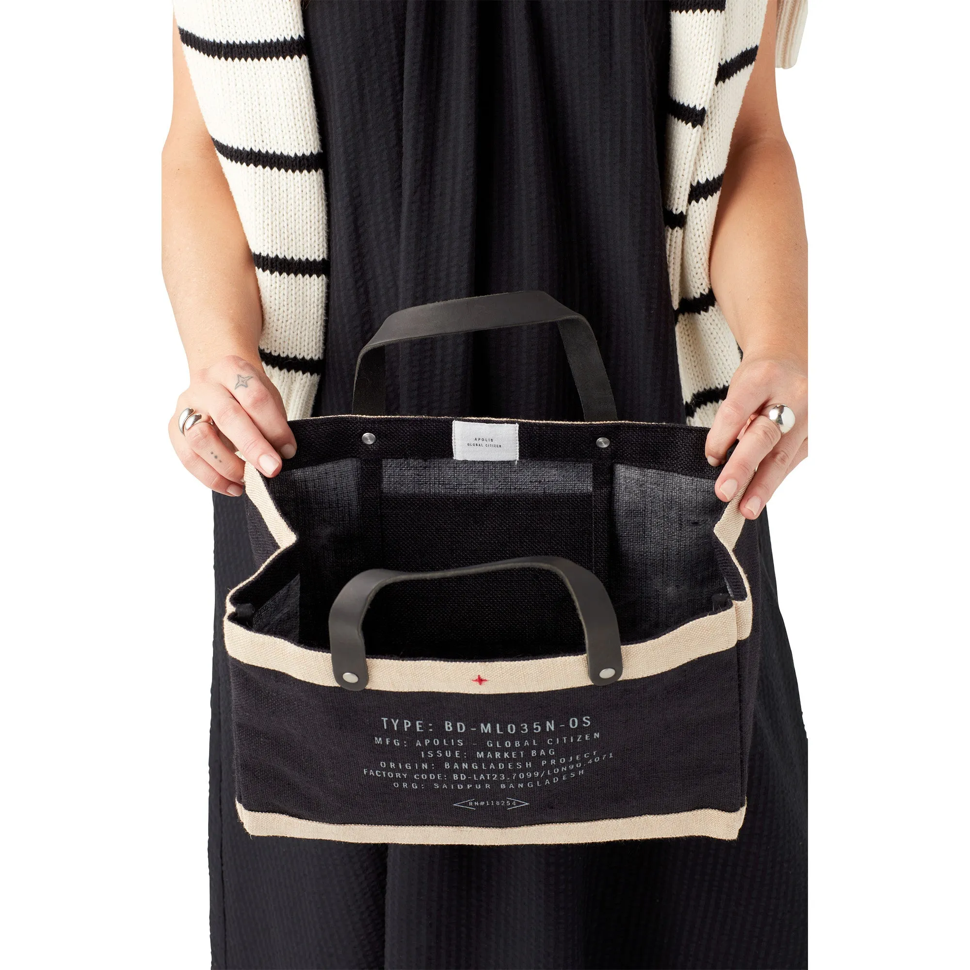 Petite Market Bag in Black with Monogram