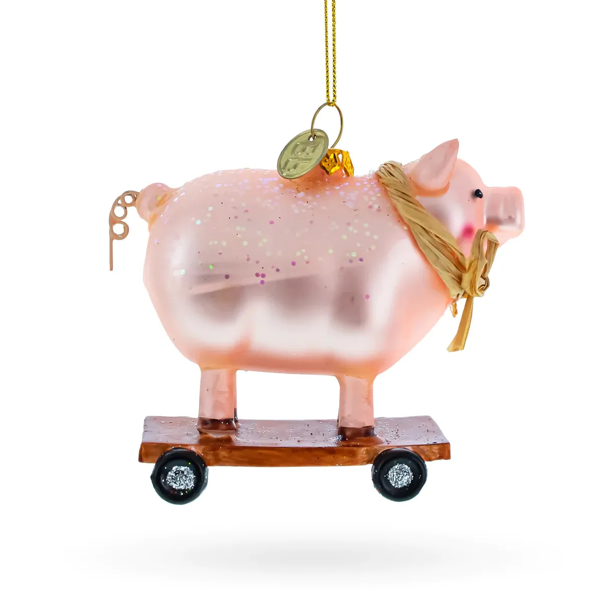 Piggy Riding Go Cart Ornament