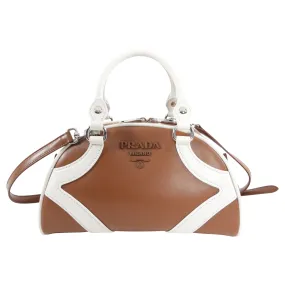 Prada Brown / White Small Two-Way Bowling Bag