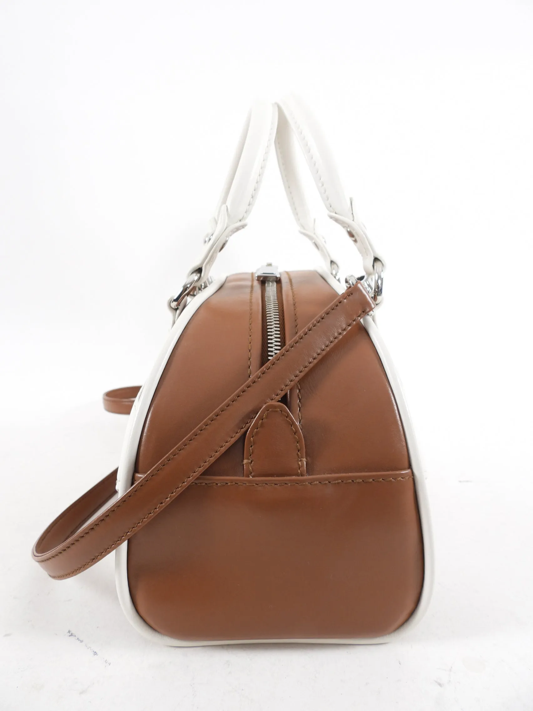 Prada Brown / White Small Two-Way Bowling Bag