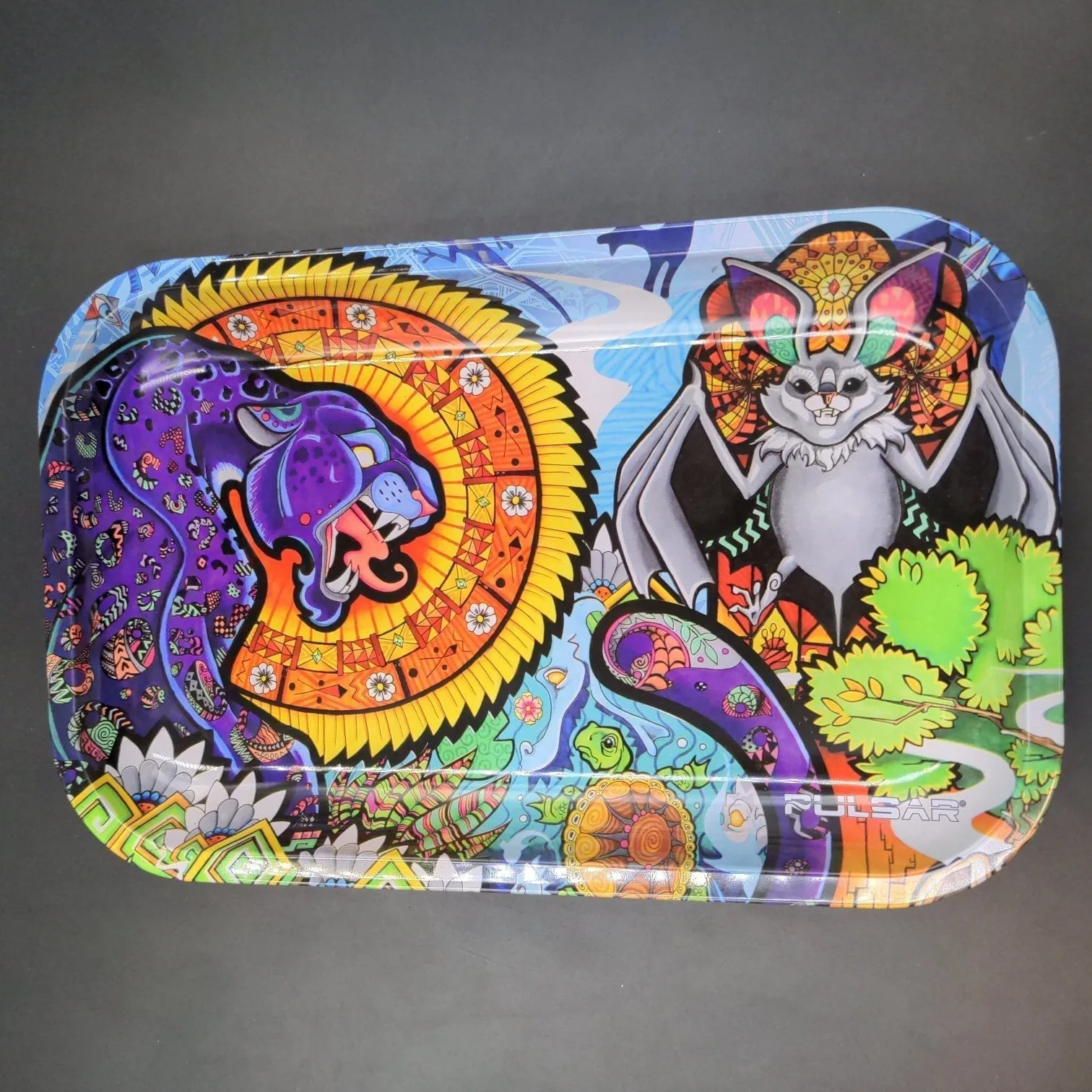 Pulsar Metal Rolling Tray w/ Lid | 11x7 | Psychedelic Jungle