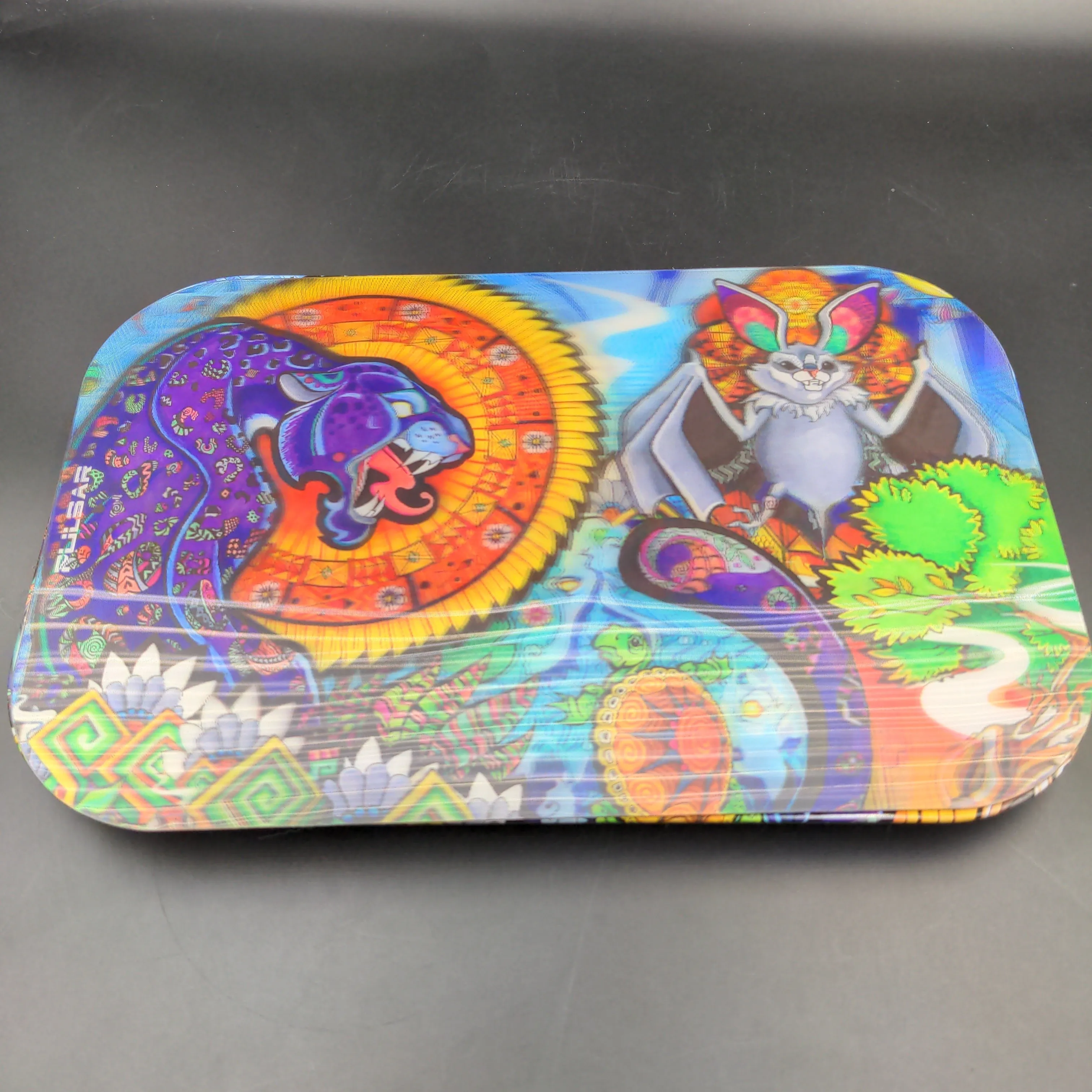 Pulsar Metal Rolling Tray w/ Lid | 11x7 | Psychedelic Jungle