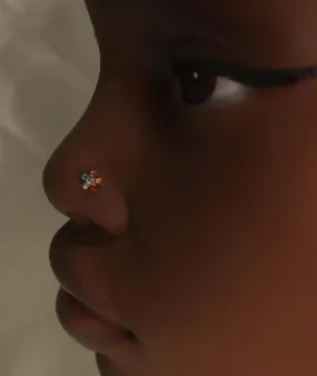 Rainbow Flower Gem Nose Stud Piercing