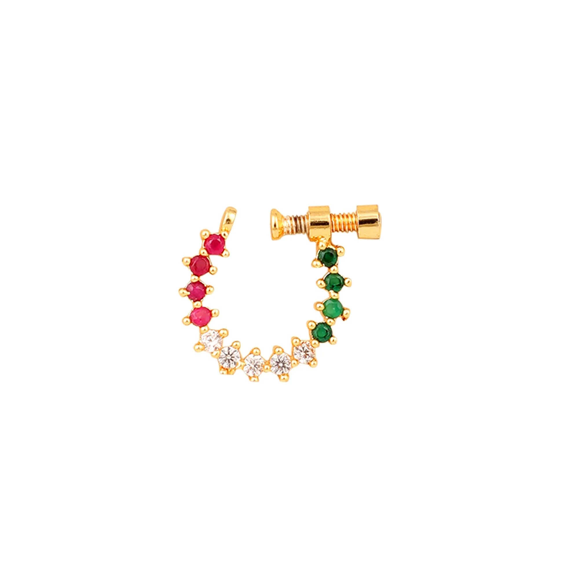 Red-Green-White CZ Nose Pin