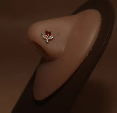 Samiya S-Screw Heart Gem Flower Nose Stud