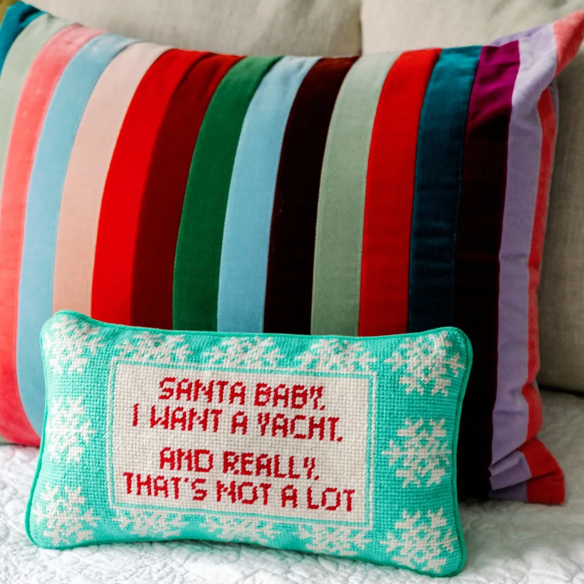 Santa I Want a Yacht Needlepoint Pillow