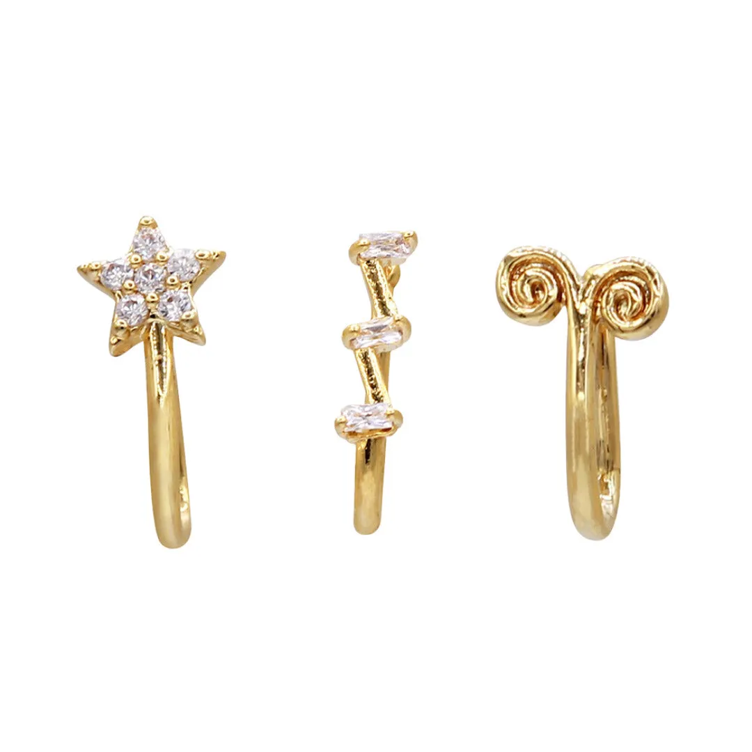 Secret Box 14K Gold Dipped Star Sprout Lightning Nose Clips