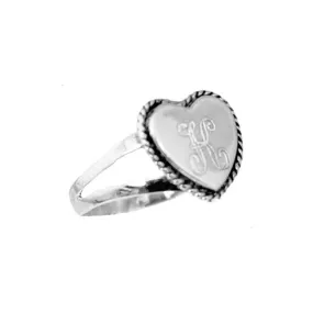 Silver Engraved Monogram Heart Ring