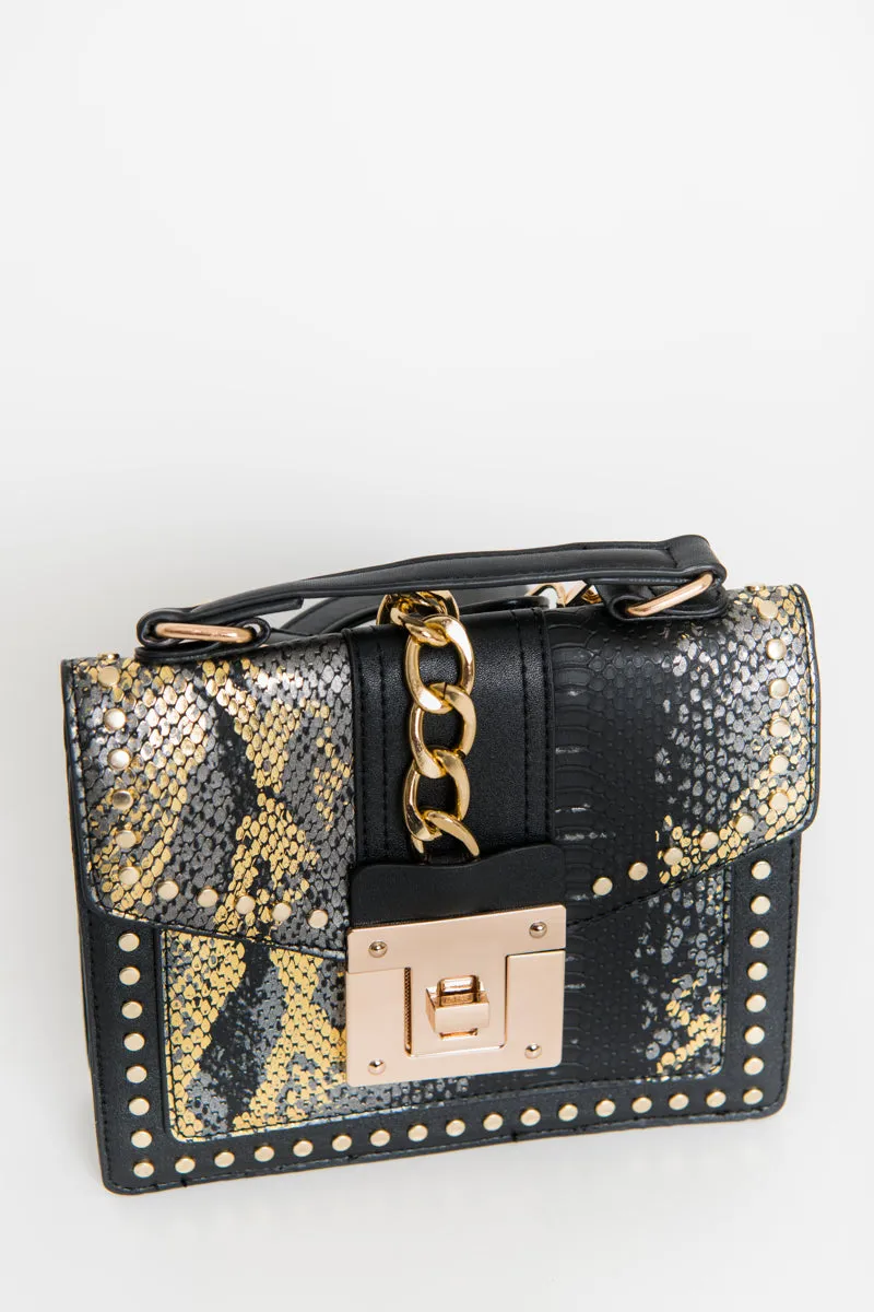 Snakeskin Crossbody Bag - Black