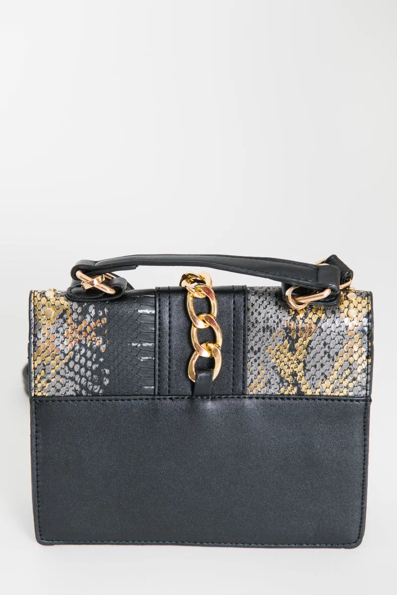 Snakeskin Crossbody Bag - Black