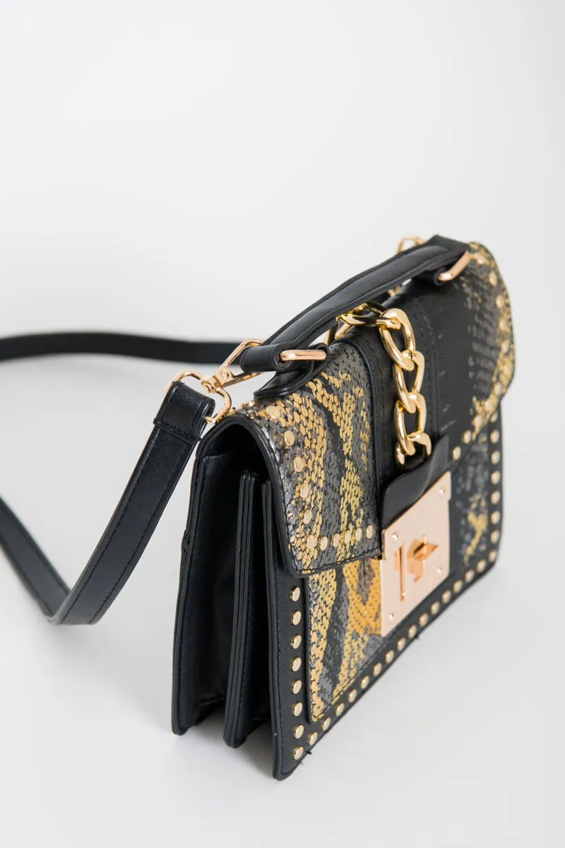 Snakeskin Crossbody Bag - Black