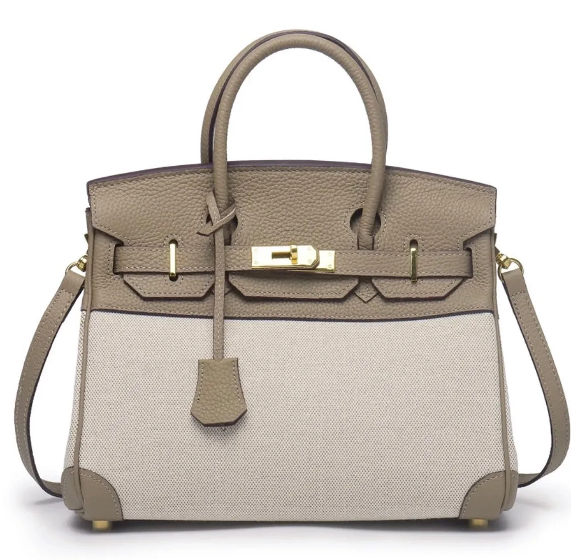 Two Tone Genuine Leather Canvas Birkin