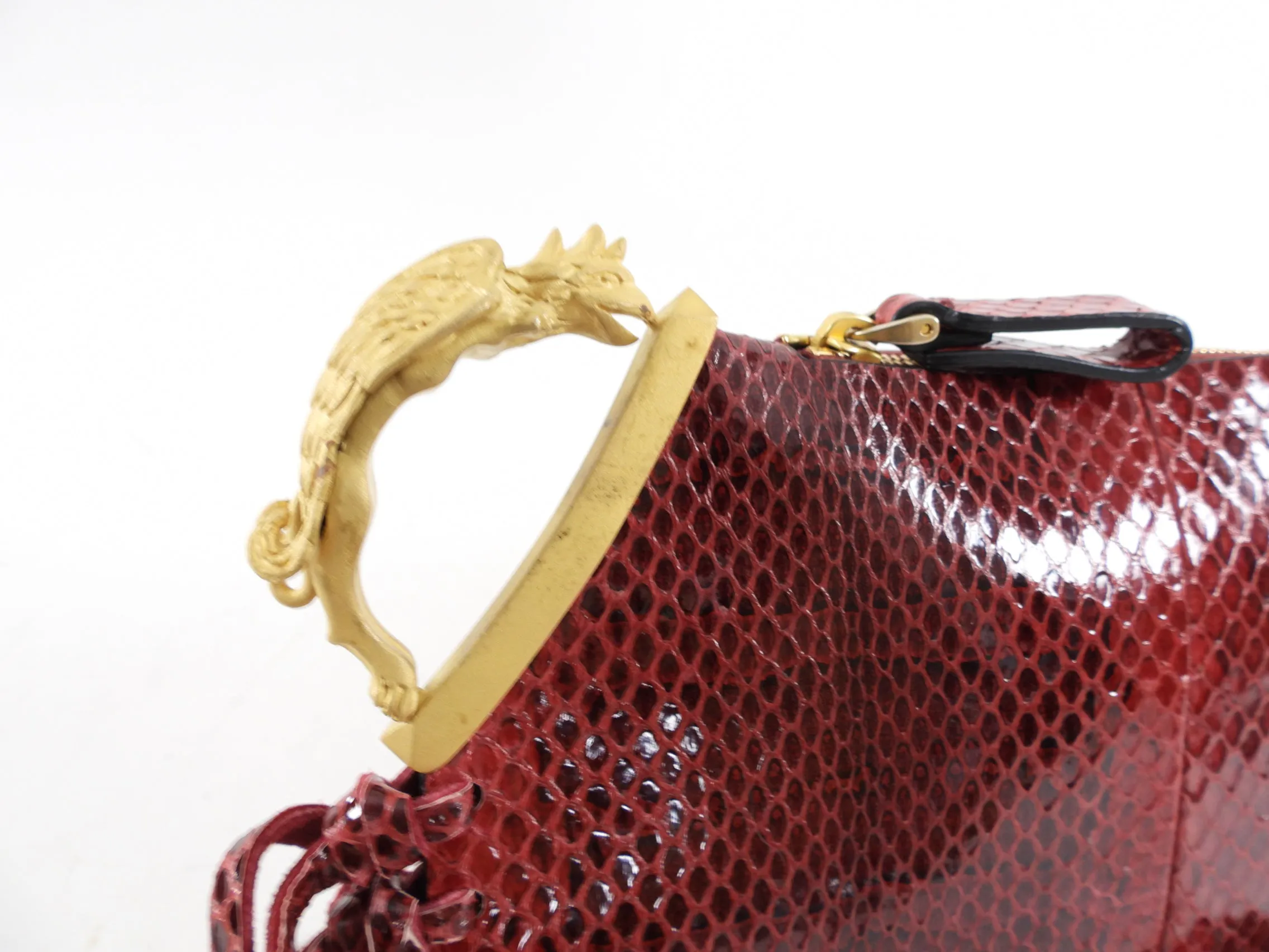 Valentino Red Python Small Fringed Zip Pouch