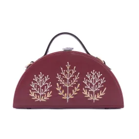 Vanam cherry semi circle hand embroidered clutch bag for women