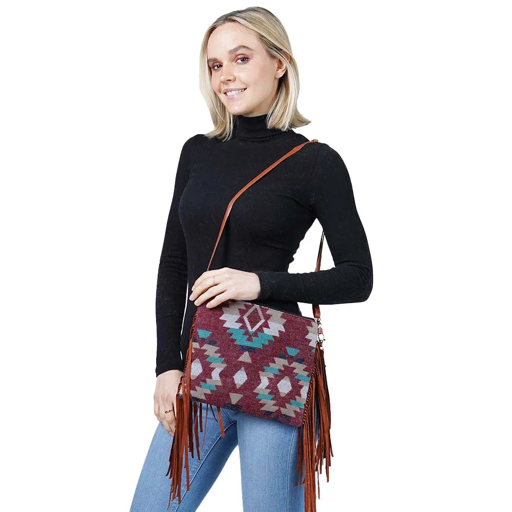 Western Pattern Tassel Crossbody Clutch Bag