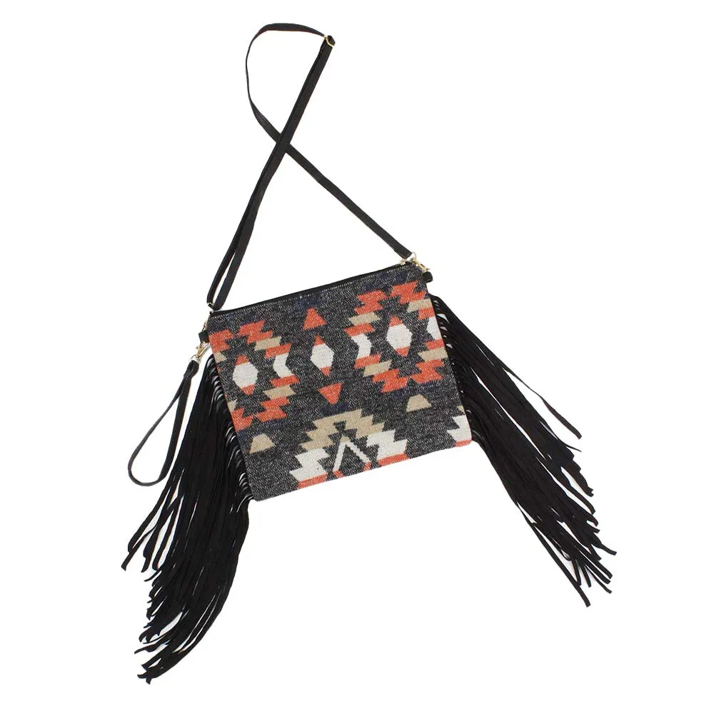 Western Pattern Tassel Crossbody Clutch Bag