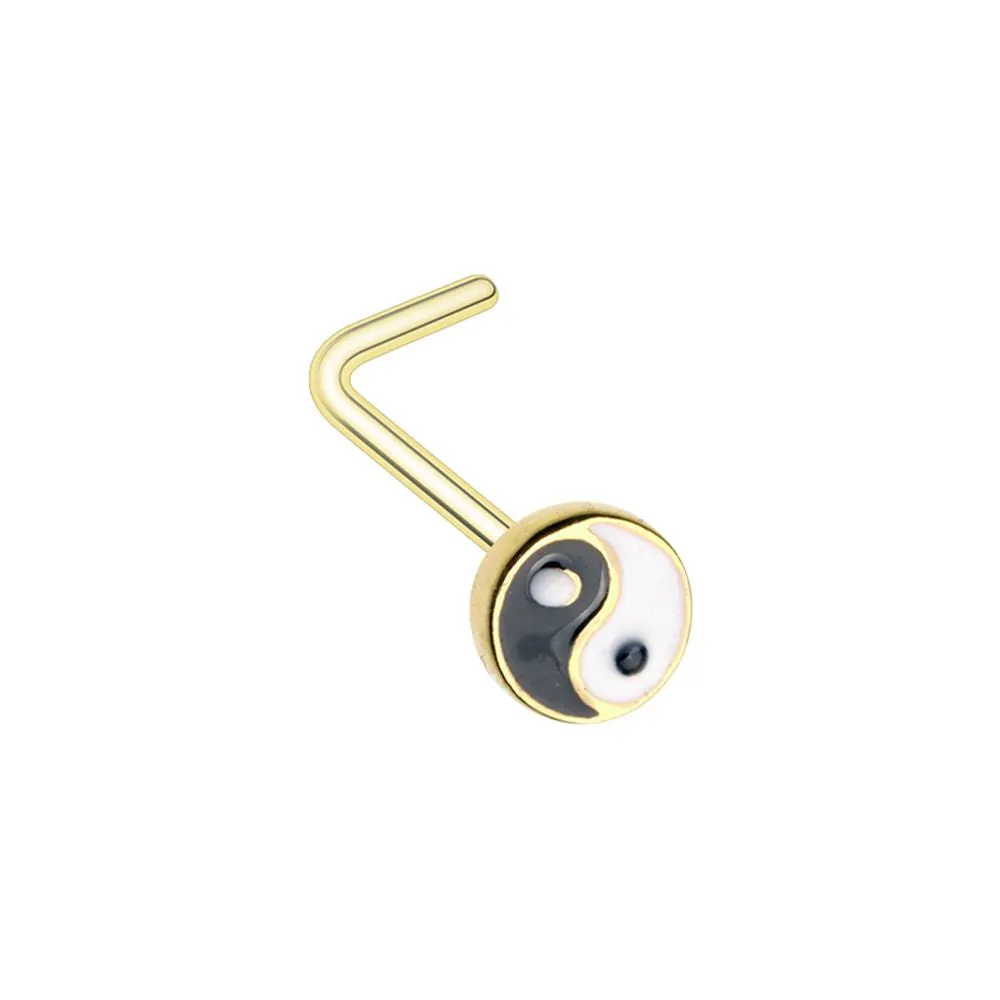 WILDKLASS Golden Enamel Yin Yang L-Shape Nose Ring