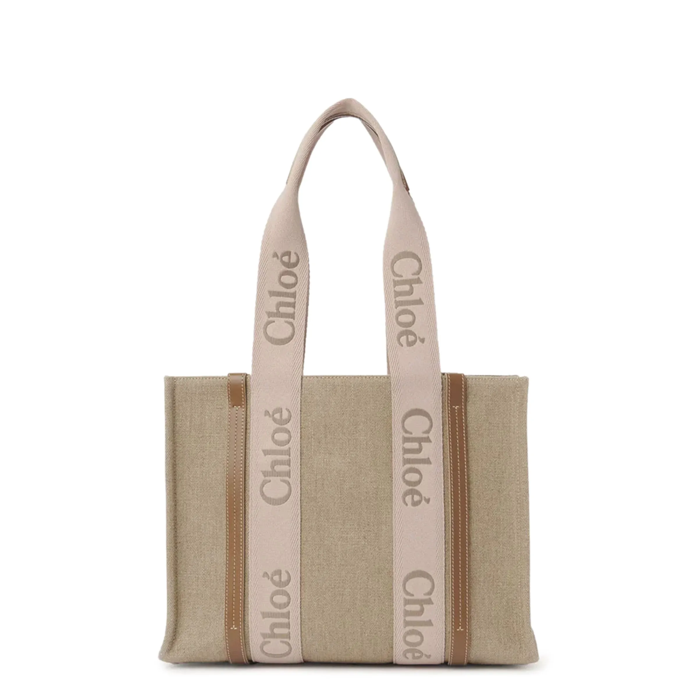 Woody Tote Medium Embroidered Logo, Blushy Beige